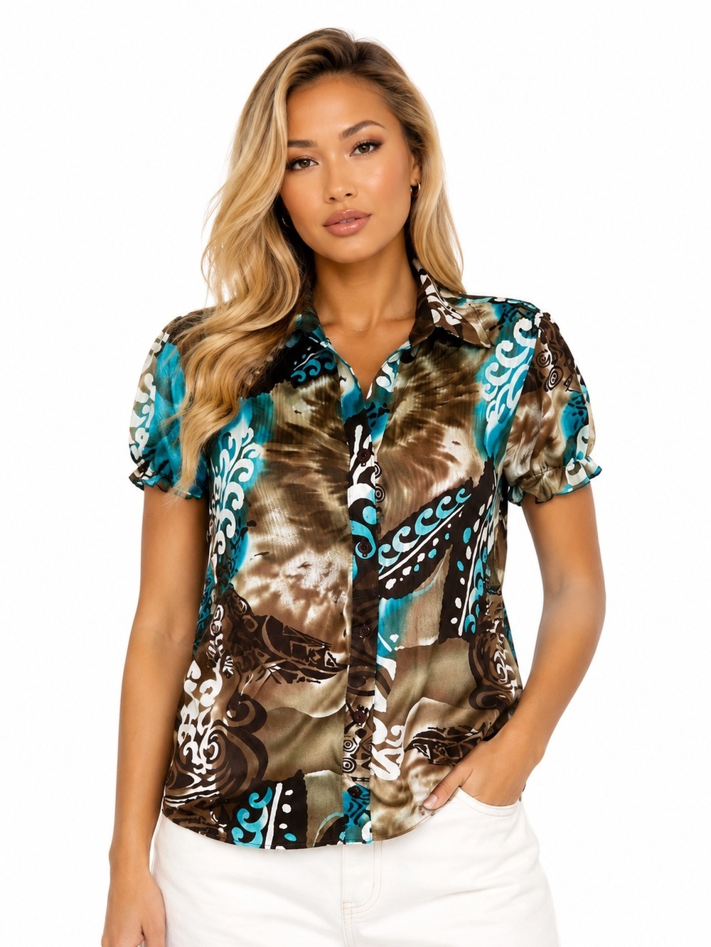 Sere Nade New York Button Down Top Size Small